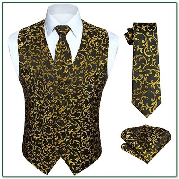 MEN'S Paisley Floral Jacquard Vest, Blk&gld